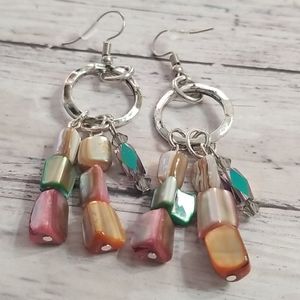 Rainbow glass shell beaded earrings